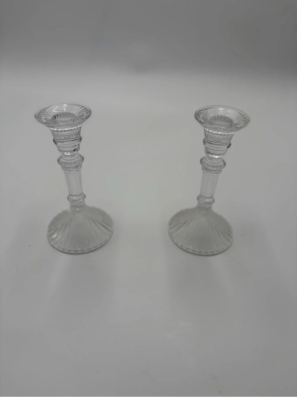 Clear Glass Lenox Ribbed Candlestick Pair - Elegant Home Accents